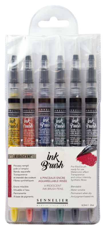 Image of Penselpenna Sennelier Ink Brush 6 brushes set - Iridescent colours 13169702 3046451924226