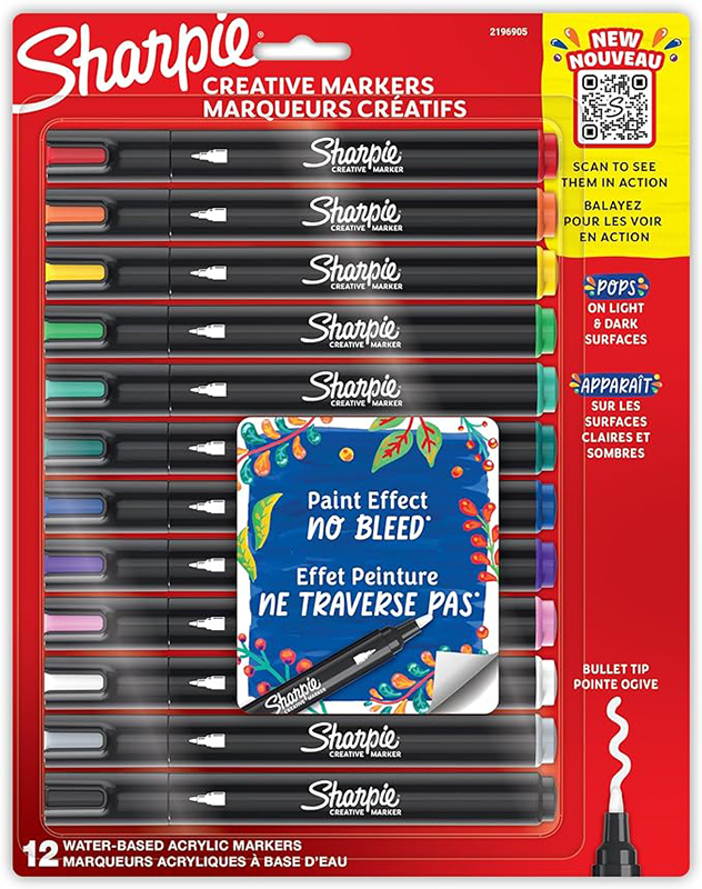 Image of SHARPIE ACRYLIC CREATIVE MARKER BULLET BL12 ASSORTED Blister 12 2201070 3026982010704