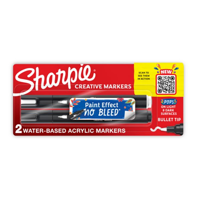 Image of SHARPIE ACRYLIC CREATIVE MARKER BULLET Set Svart+Vit Blister (12F) 2201181 3026982011817