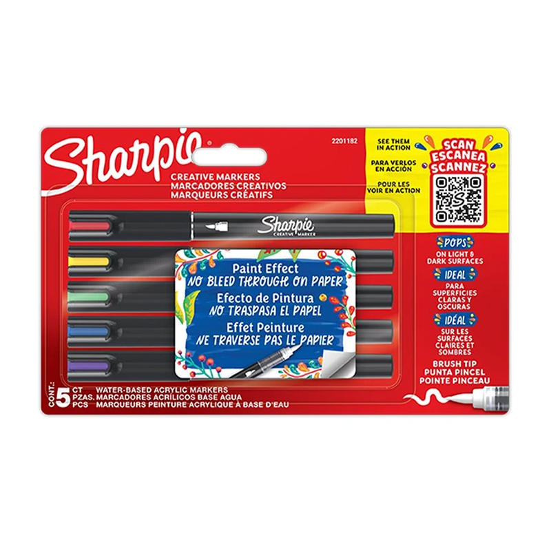 Image of SHARPIE ACRYLIC CREATIVE MARKER BRUSH 5 set Blister (12F) 2201182 3026982011824