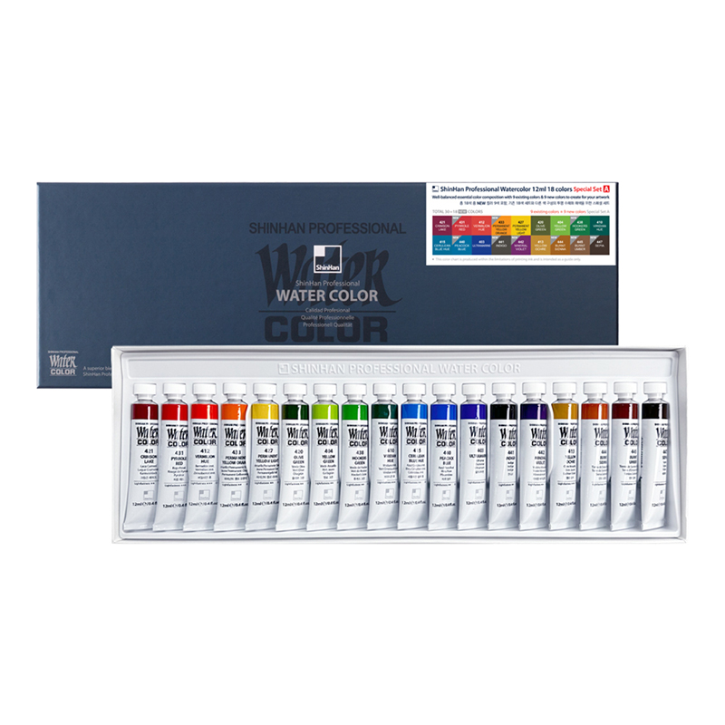 Image of Akvarellfärgset ShinHan PRO Watercolor12ml Tube 18 Colors Set - Special A 12251300012 8803332500932