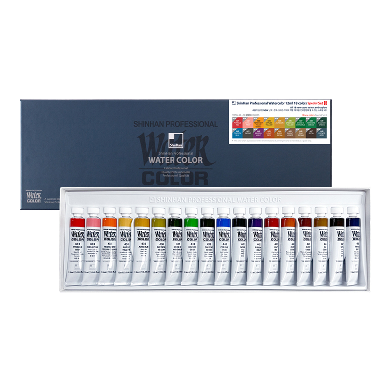 Image of Akvarellfärgset ShinHan PRO Watercolor12ml Tube 18 Colors Set - Special B 12251300018 8803332500949