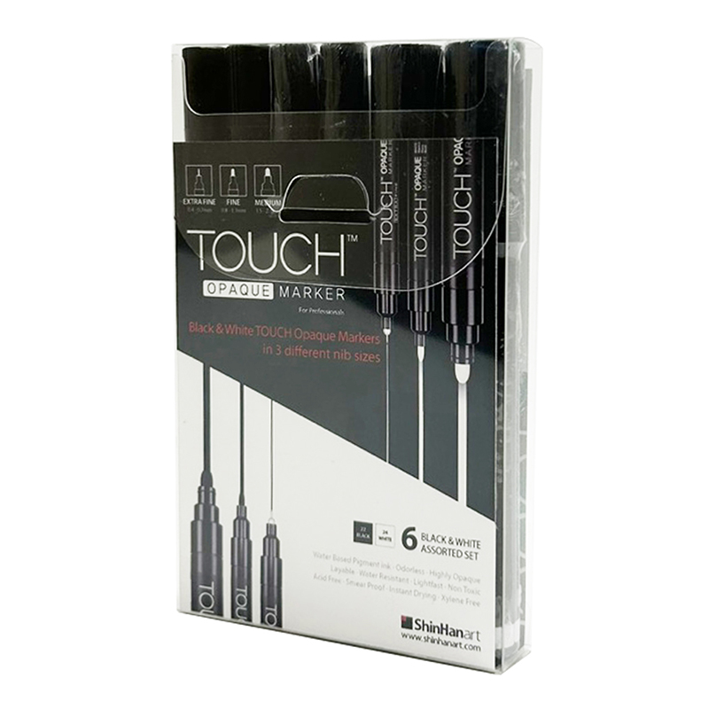 Image of TOUCH Opaque Marker Black & White 6 Assorted SET 86150032007 8803332042197