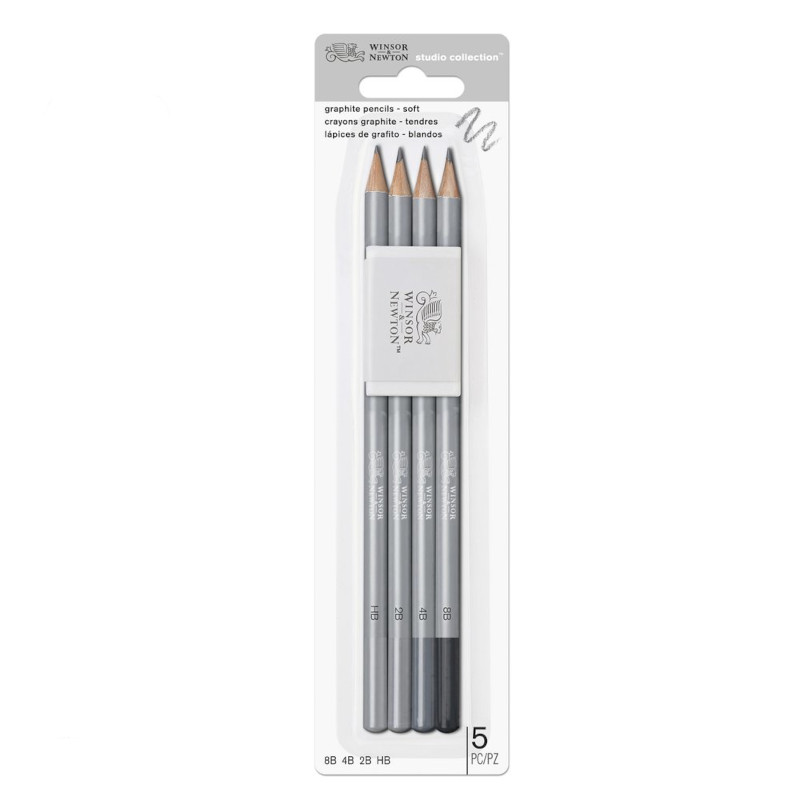 Image of Blyertspennset Winsor & Newton Studio Collection 4 Graphite Soft Pencil + Erasor 490004 884955064818