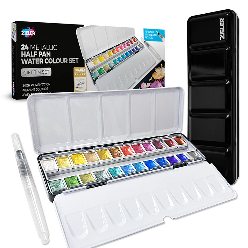 Image of Akvarellfärgset Zieler 24 Metallic Half Pan Watercolour Set - 09608111 0604565680389